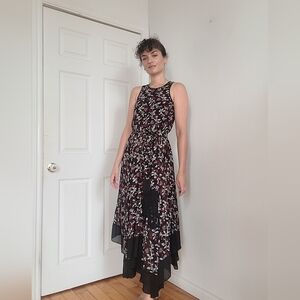 Michael Kors Black and Red Floral High Low Dress